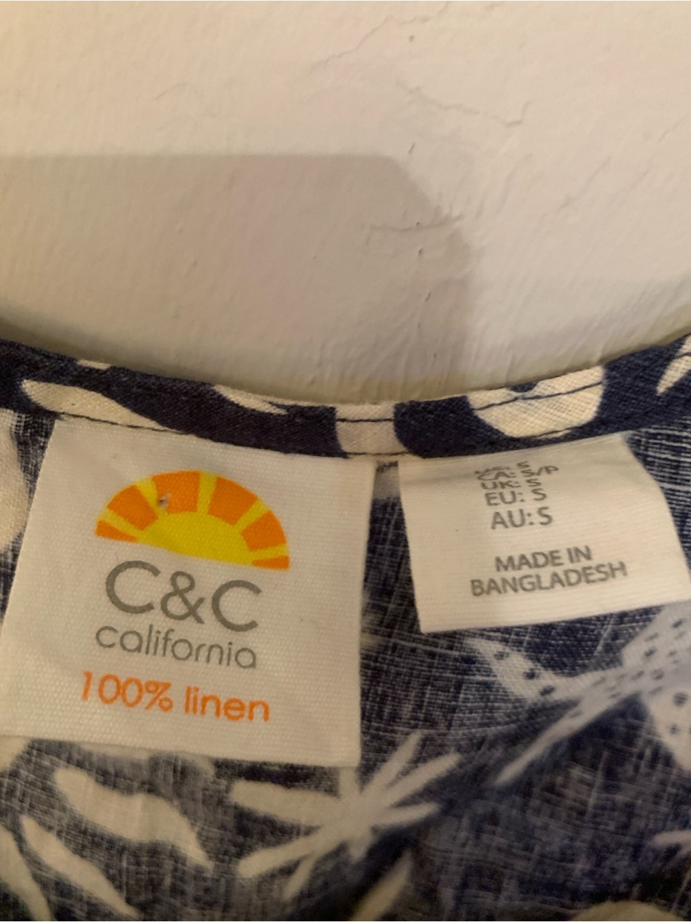 C&C California Navy and White Linen Beach Printed Tank S - Picture 3 of 4